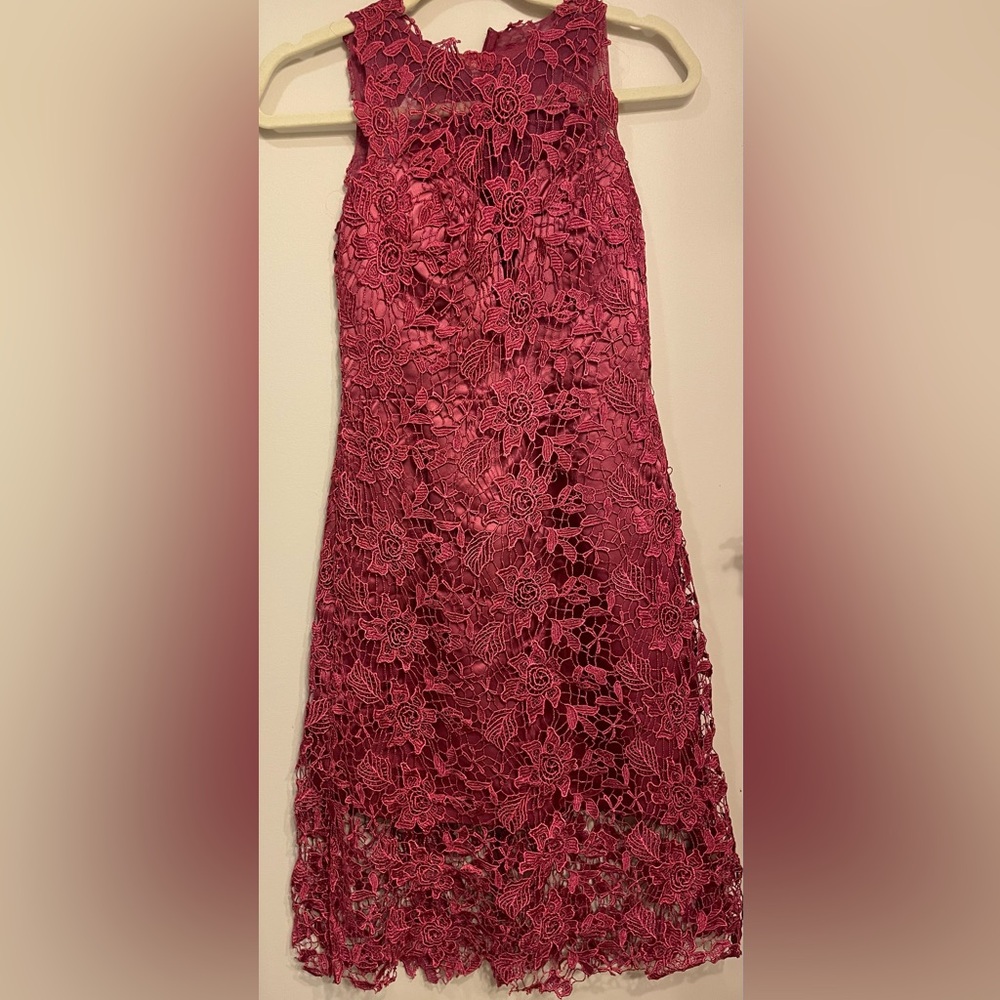 JJs House Burgundy Floral Lace Dress